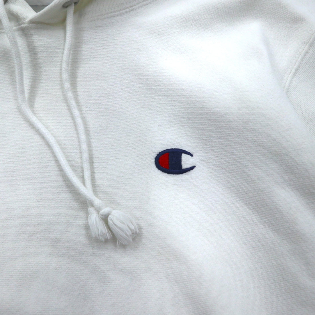Champion Reverse Weave Pullover Hoodie L White Blue Single Tag Reprint Made in Honduras