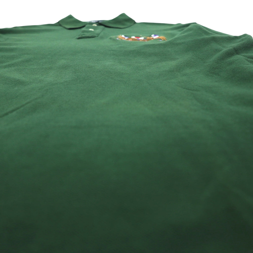 Polo by Ralph Lauren 長袖 ポロシャツ ラガーシャツ L グリーン 鹿の子 CUSTOM FIT 刺繍 ナンバリング
