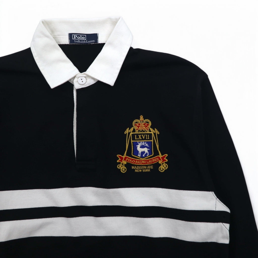 Polo by Ralph Lauren ラガーシャツ M ブラック コットン エンブレムロゴ 刺繍