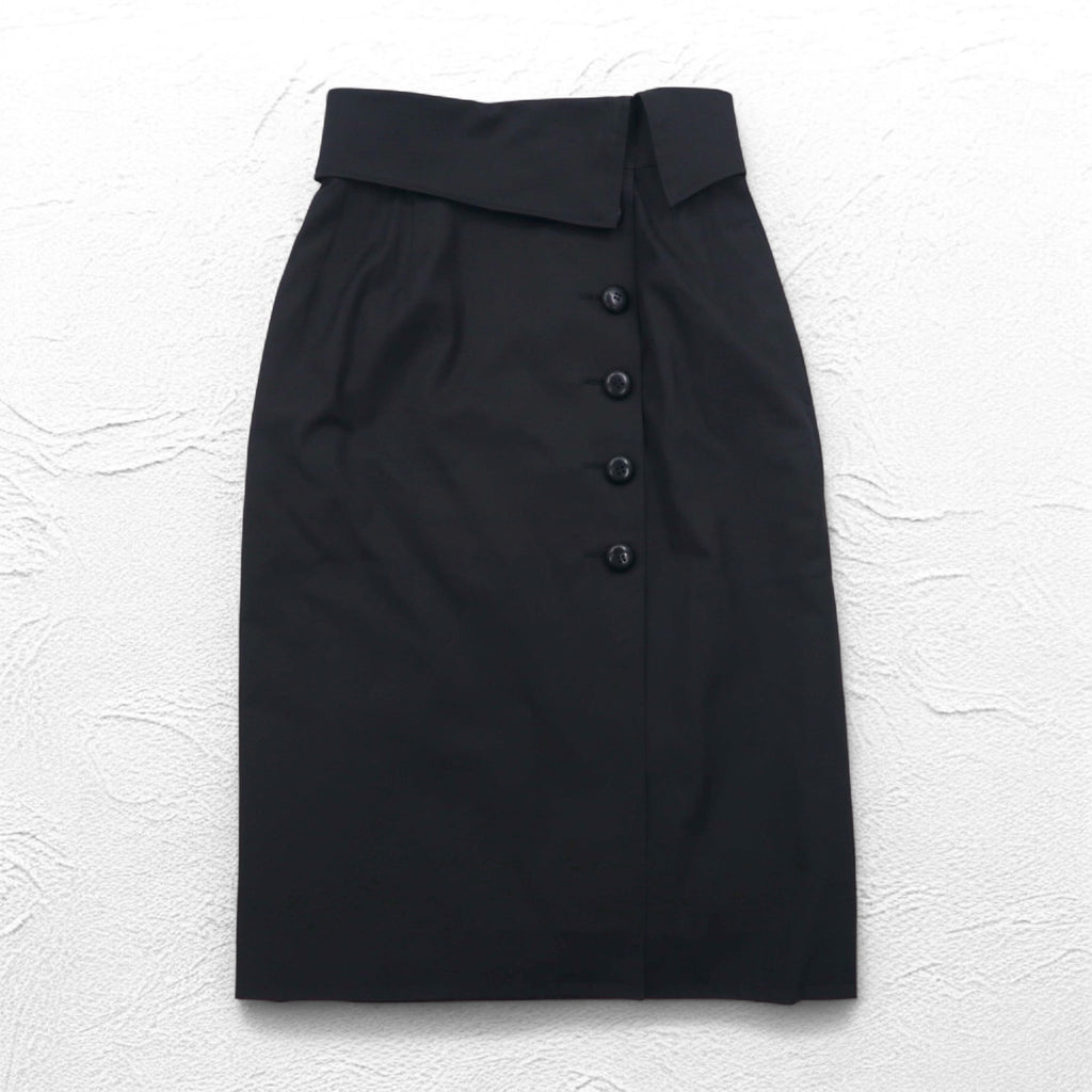 Christian Dior High Waist Wrap Skirt M Black Cotton Asymmetrical 252CKP12