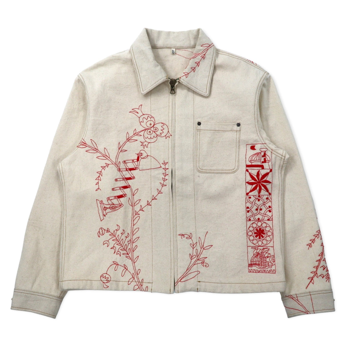 日本然リトテ-古着オンライン-KHOKI スザニ 刺繍 カレッジ ジャケット 2 アイボリー コットン 生成り suzani collage jacket 22aw-jk-01 日本製-KHOKI Suzani Embroidery College Jacket 2 Ivory Cotton Ecru suzani collage jacket 22aw-jk-01 Japan Made