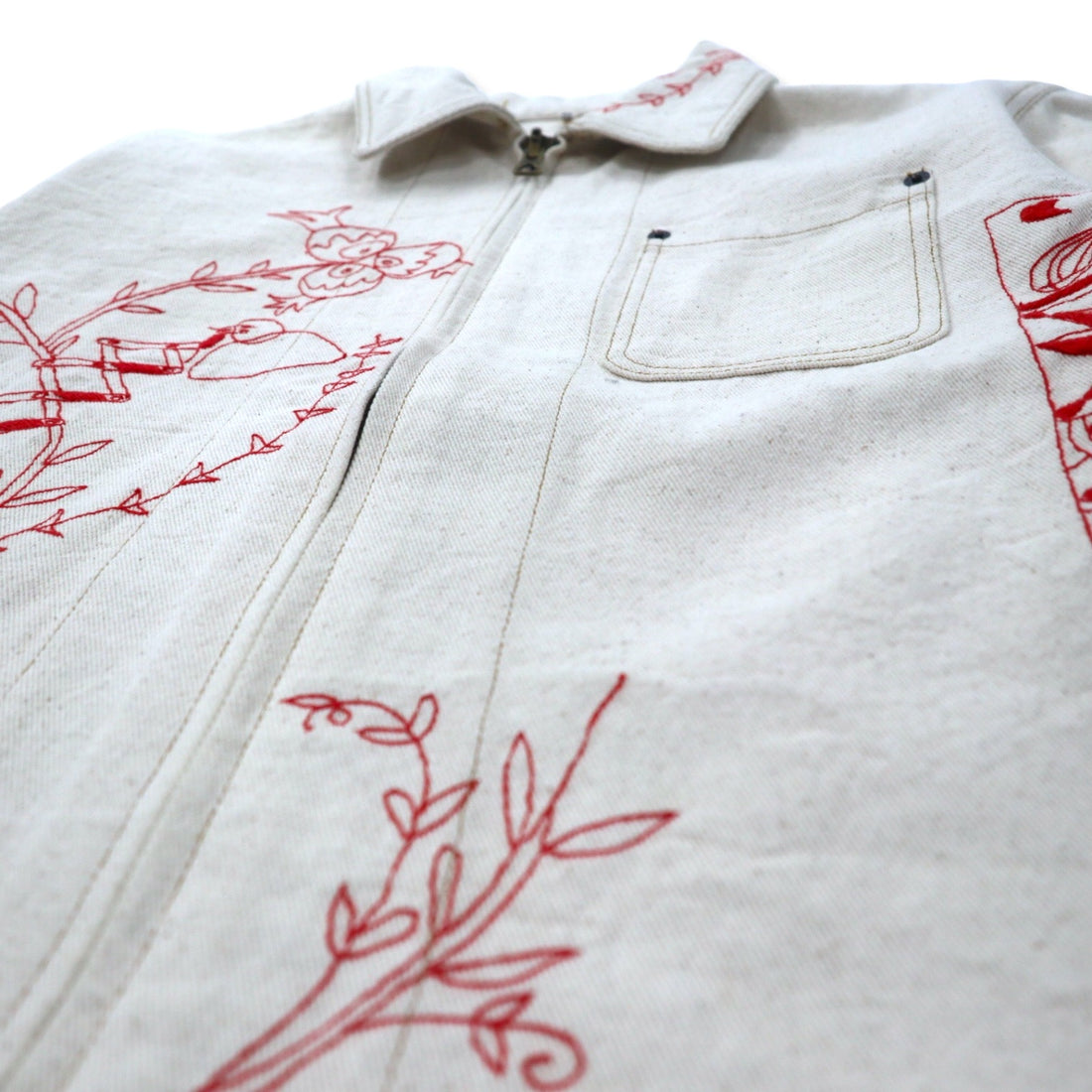 KHOKI Suzani Embroidered College Jacket 2 Ivory Cotton Natural Suzani Collage Jacket 22aw-jk-01 Made in Japan
