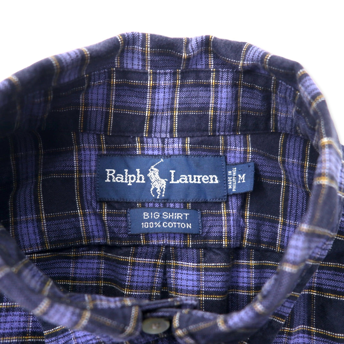 Ralph Lauren Button Down Shirt M Navy Check Cotton BIG SHIRT Small Pony Embroidery