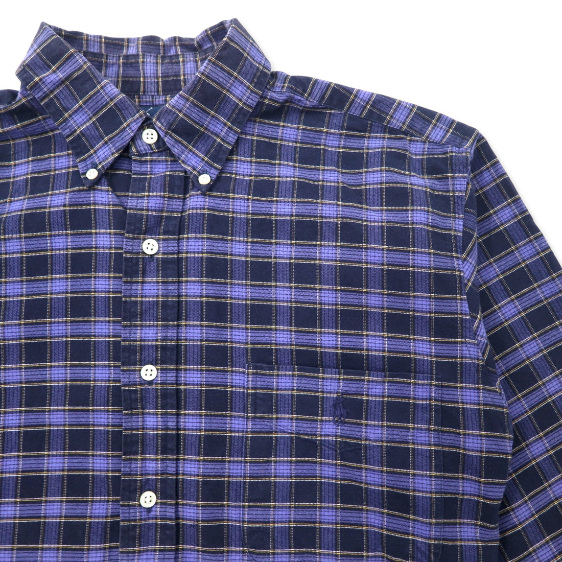 Ralph Lauren Button Down Shirt M Navy Check Cotton BIG SHIRT Small Pony Embroidery