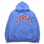 GILDAN College Pullover Hoodie 2XL Blue Dry Blend Fleece Lined JUGDE Arch Logo Made in Honduras