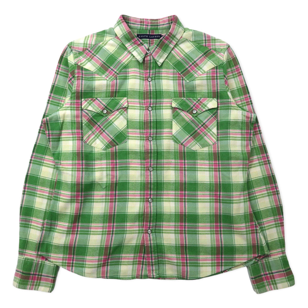 日本然リトテ-古着オンライン-RALPH LAUREN フランネル ウエスタンシャツ 7 グリーン チェック コットン スナップボタン-RALPH LAUREN Flannel Western Shirt 7 Green Checked Cotton Snap Button