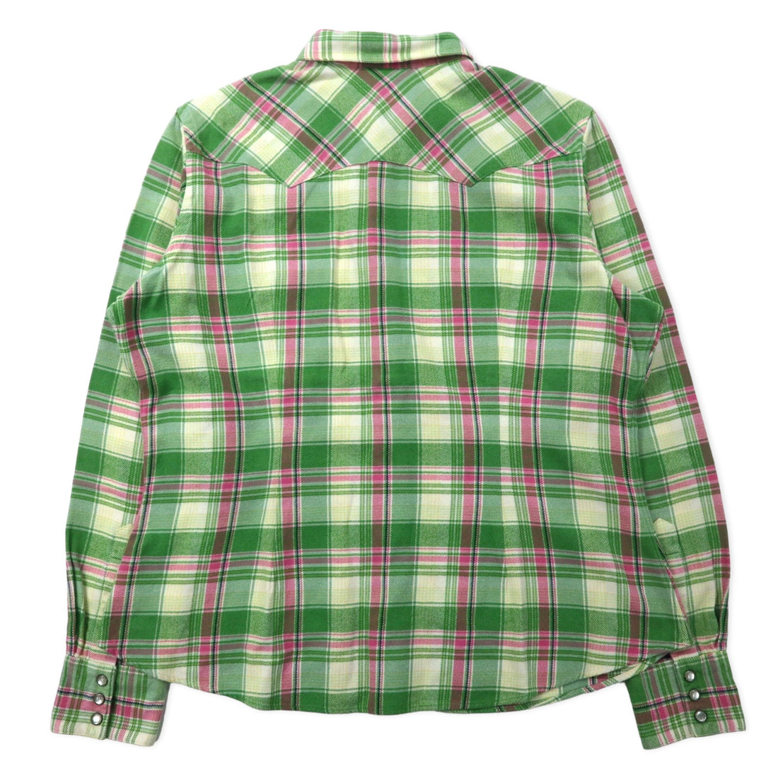 RALPH LAUREN Flannel Western Shirt 7 Green Check Cotton Snap Button
