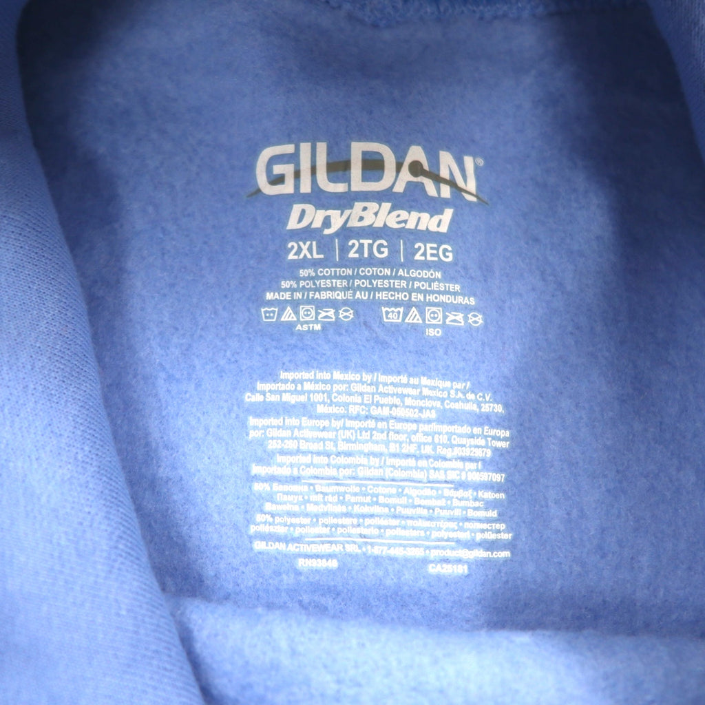 GILDAN College Pullover Hoodie 2XL Blue Dry Blend Fleece Lined JUGDE Arch Logo Made in Honduras
