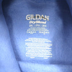 GILDAN College Pullover Hoodie 2XL Blue Dry Blend Fleece Lined JUGDE Arch Logo Made in Honduras