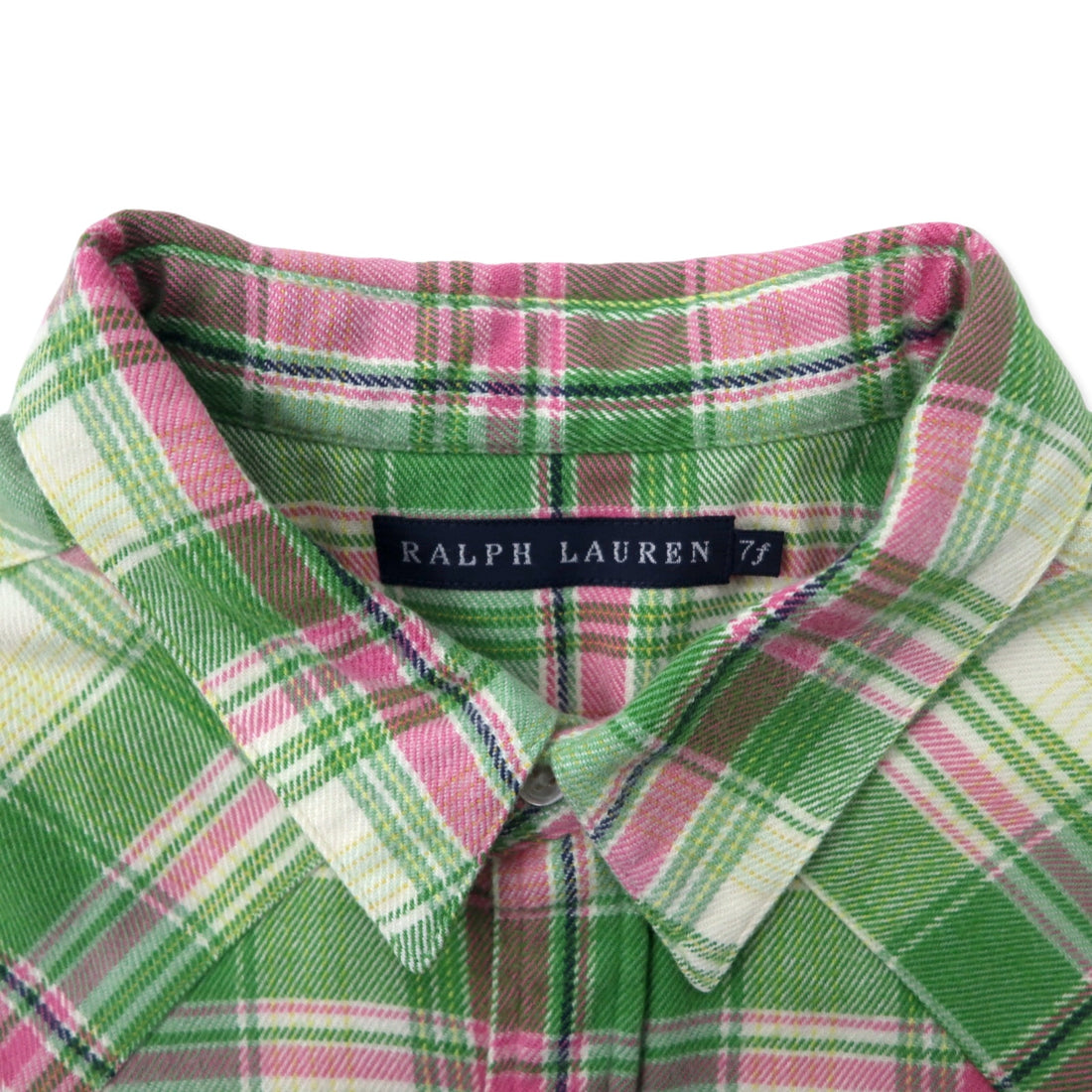RALPH LAUREN Flannel Western Shirt 7 Green Check Cotton Snap Button