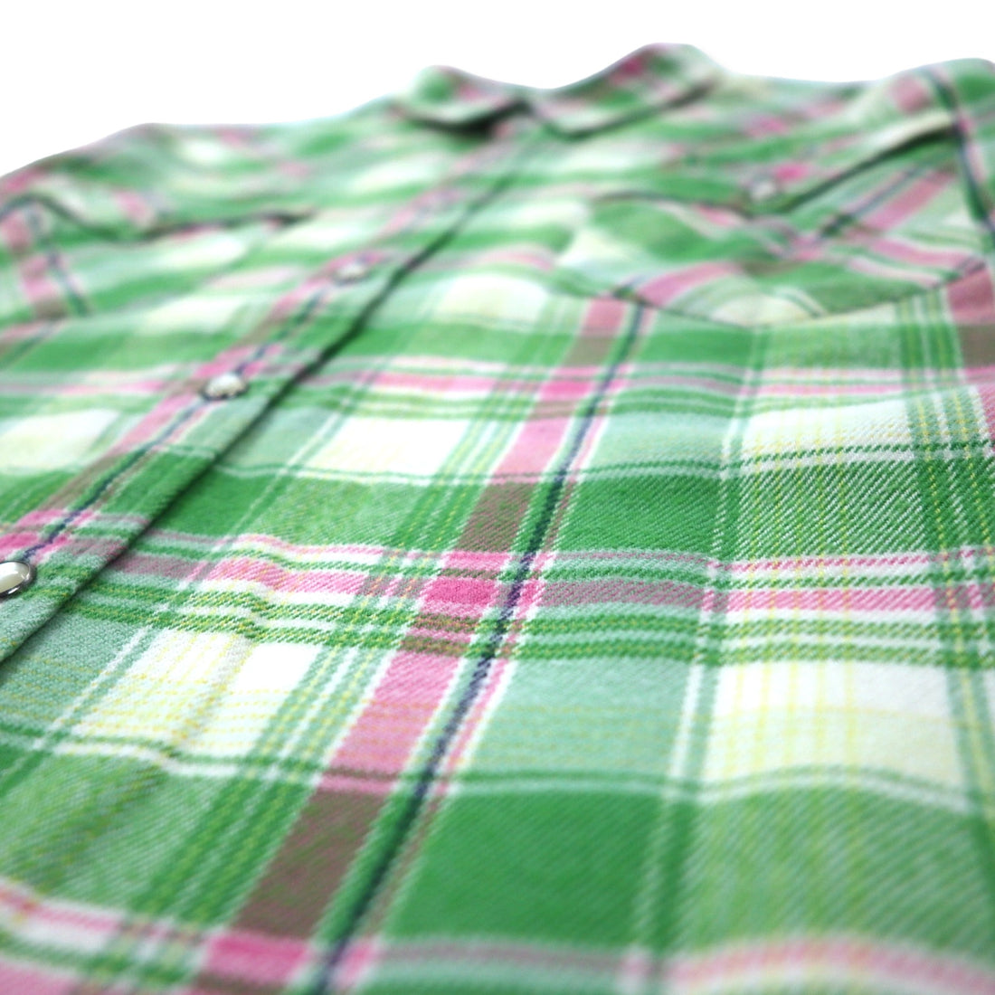 RALPH LAUREN Flannel Western Shirt 7 Green Check Cotton Snap Button