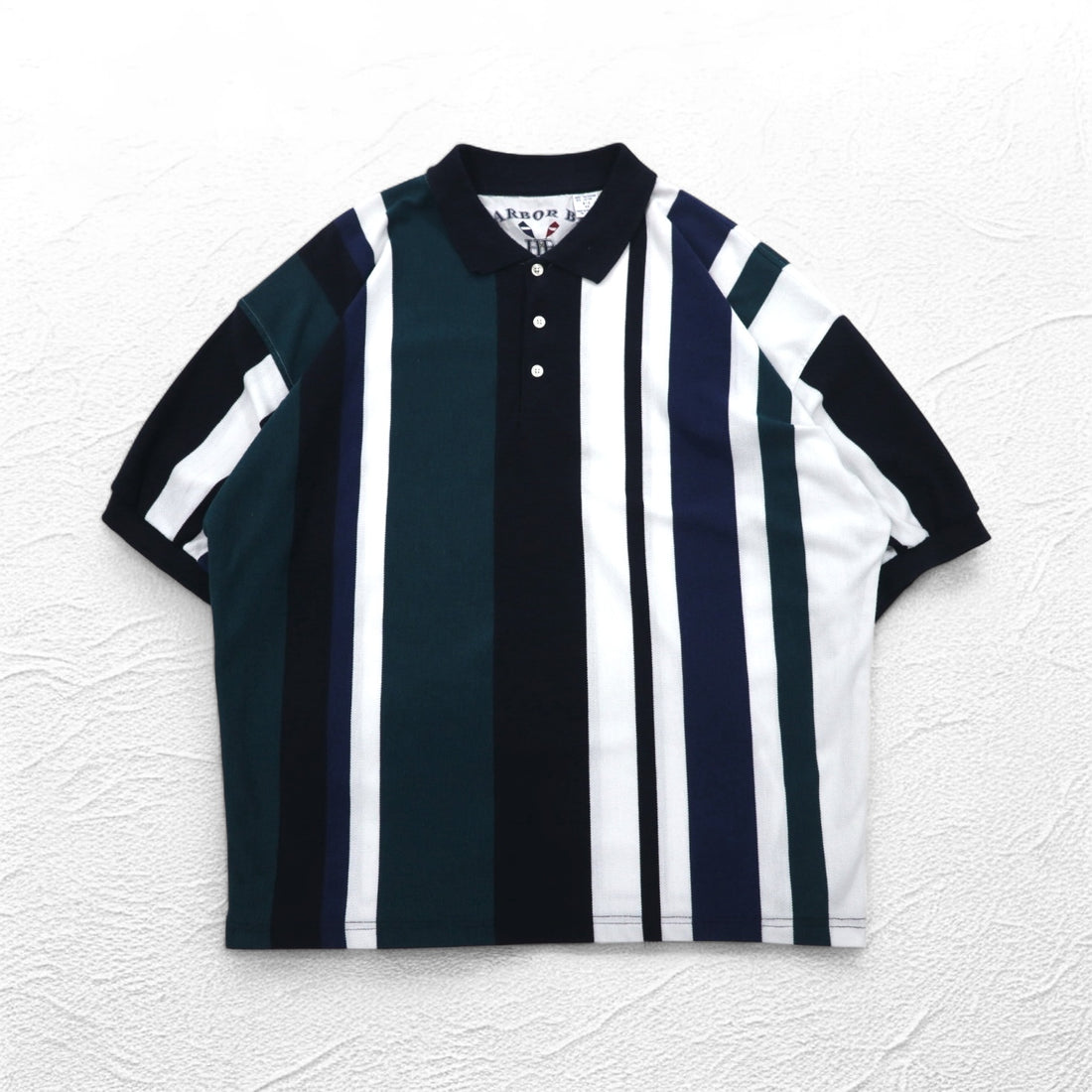 90s HARBOR BAY Multi-Stripe Polo Shirt 4XL BIG Navy Cotton Big Size