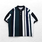 90s HARBOR BAY Multi-Stripe Polo Shirt 4XL BIG Navy Cotton Big Size