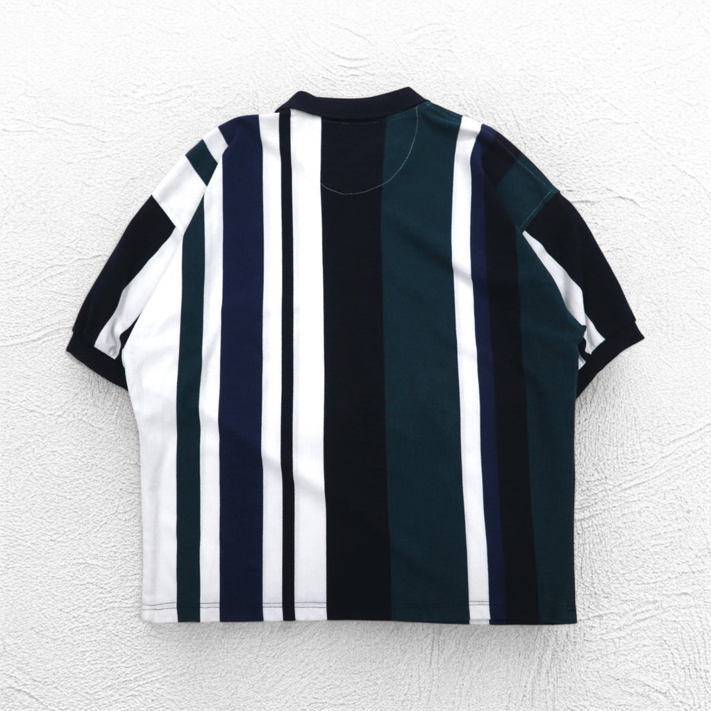 90s HARBOR BAY Multi-Stripe Polo Shirt 4XL BIG Navy Cotton Big Size
