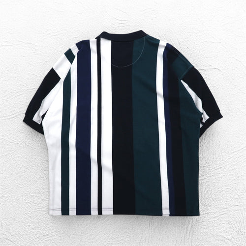 90s HARBOR BAY Multi-Stripe Polo Shirt 4XL BIG Navy Cotton Big Size