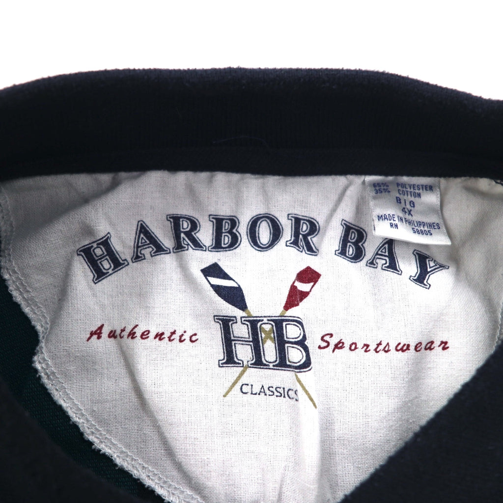 90s HARBOR BAY Multi-Stripe Polo Shirt 4XL BIG Navy Cotton Big Size