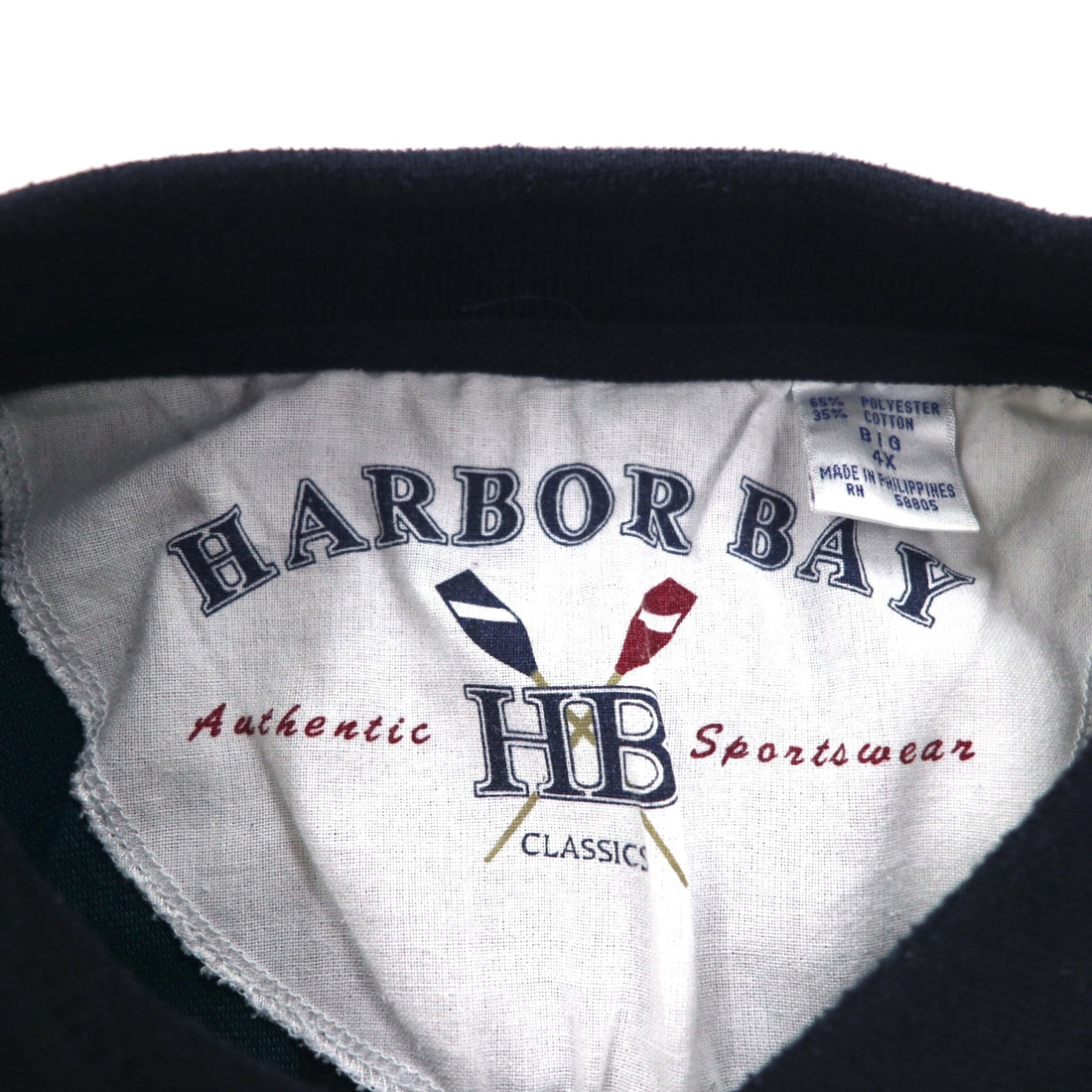 90s HARBOR BAY Multi-Stripe Polo Shirt 4XL BIG Navy Cotton Big Size