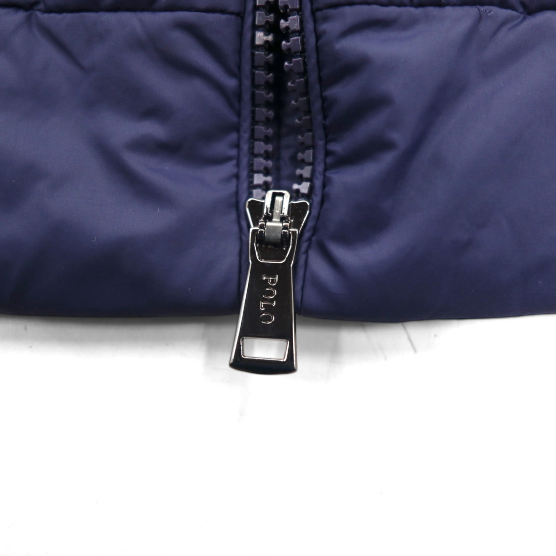 Polo Ralph Lauren Performance Quilted Down Jacket, Size M, Navy, Nylon Paneling, Ribbed Lines