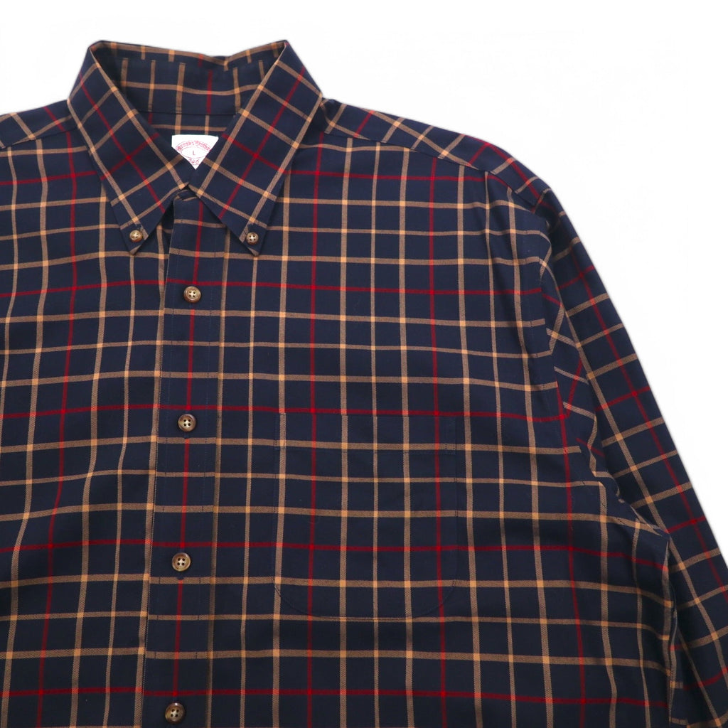 Brooks Brothers 346 Button-Down Shirt, Large, Navy, Check, Cotton, Big Size, Non-Iron