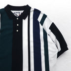 90s HARBOR BAY Multi-Stripe Polo Shirt 4XL BIG Navy Cotton Big Size