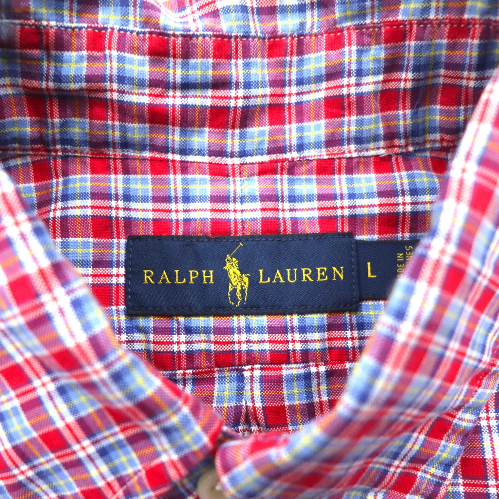 RALPH LAUREN Button-down shirt L Blue Red Check Cotton Small pony embroidery