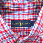 RALPH LAUREN Button-down shirt L Blue Red Check Cotton Small pony embroidery