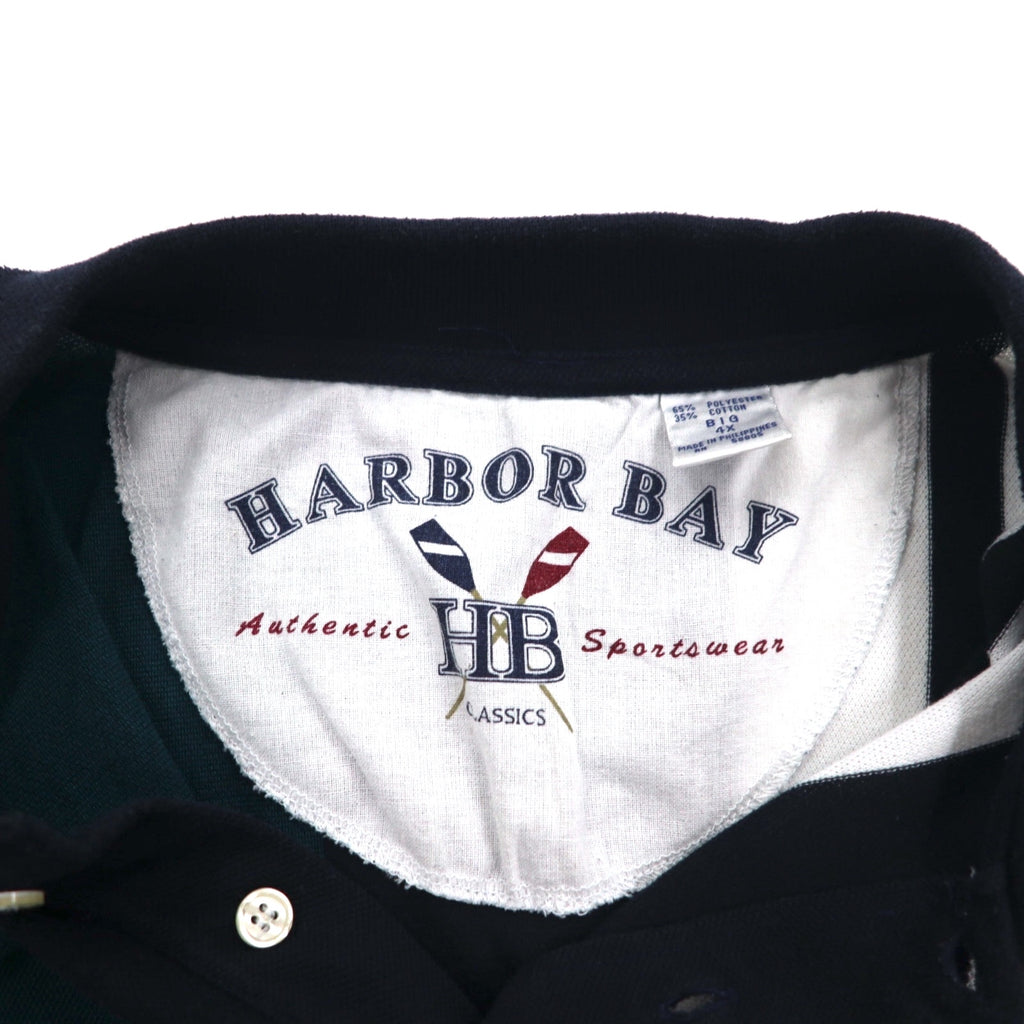 90s HARBOR BAY Multi-Stripe Polo Shirt 4XL BIG Navy Cotton Big Size