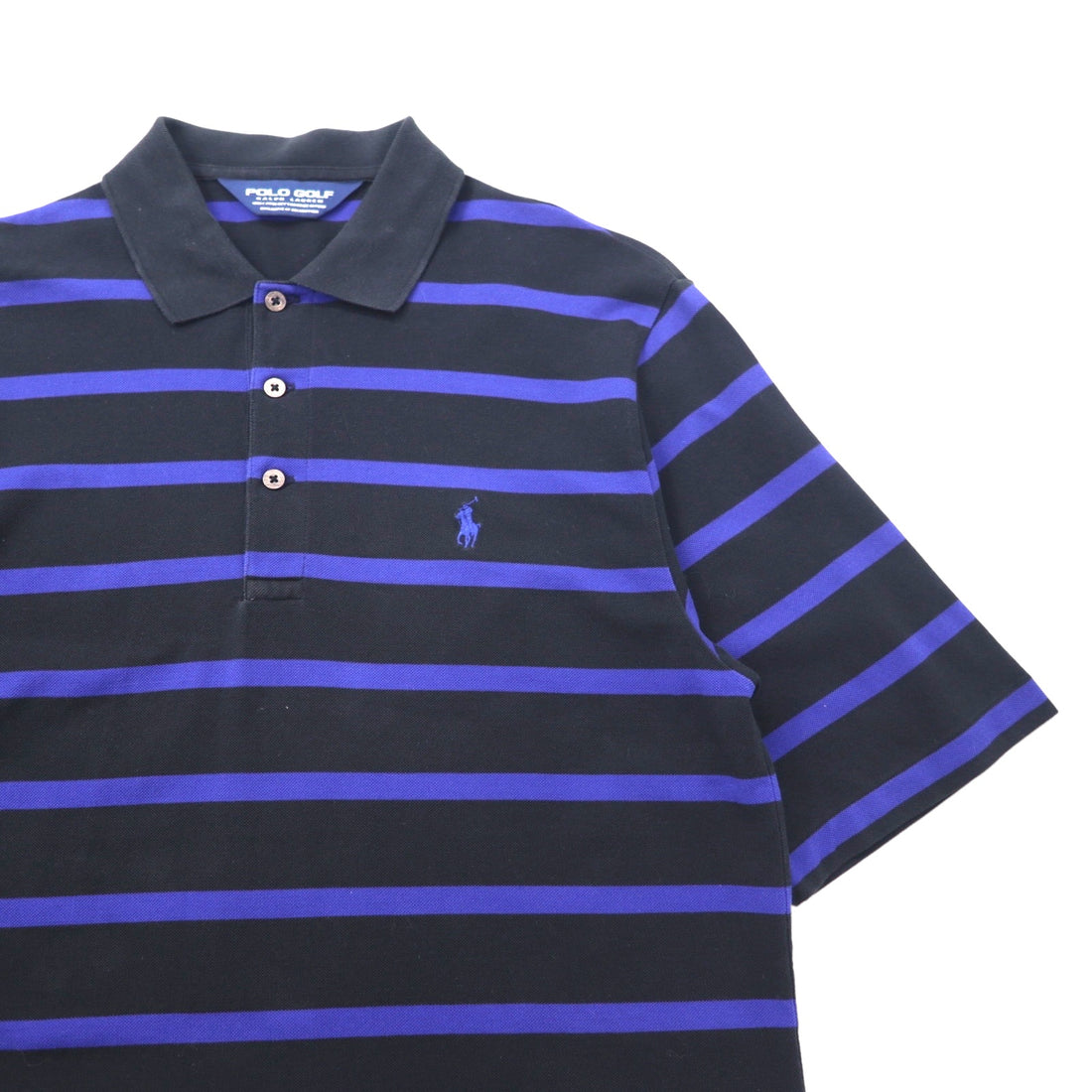 POLO GOLF RALPH LAUREN 90s Striped Polo Shirt, Size M, Black/Blue, Cotton, Pique, Small Pony Embroidery