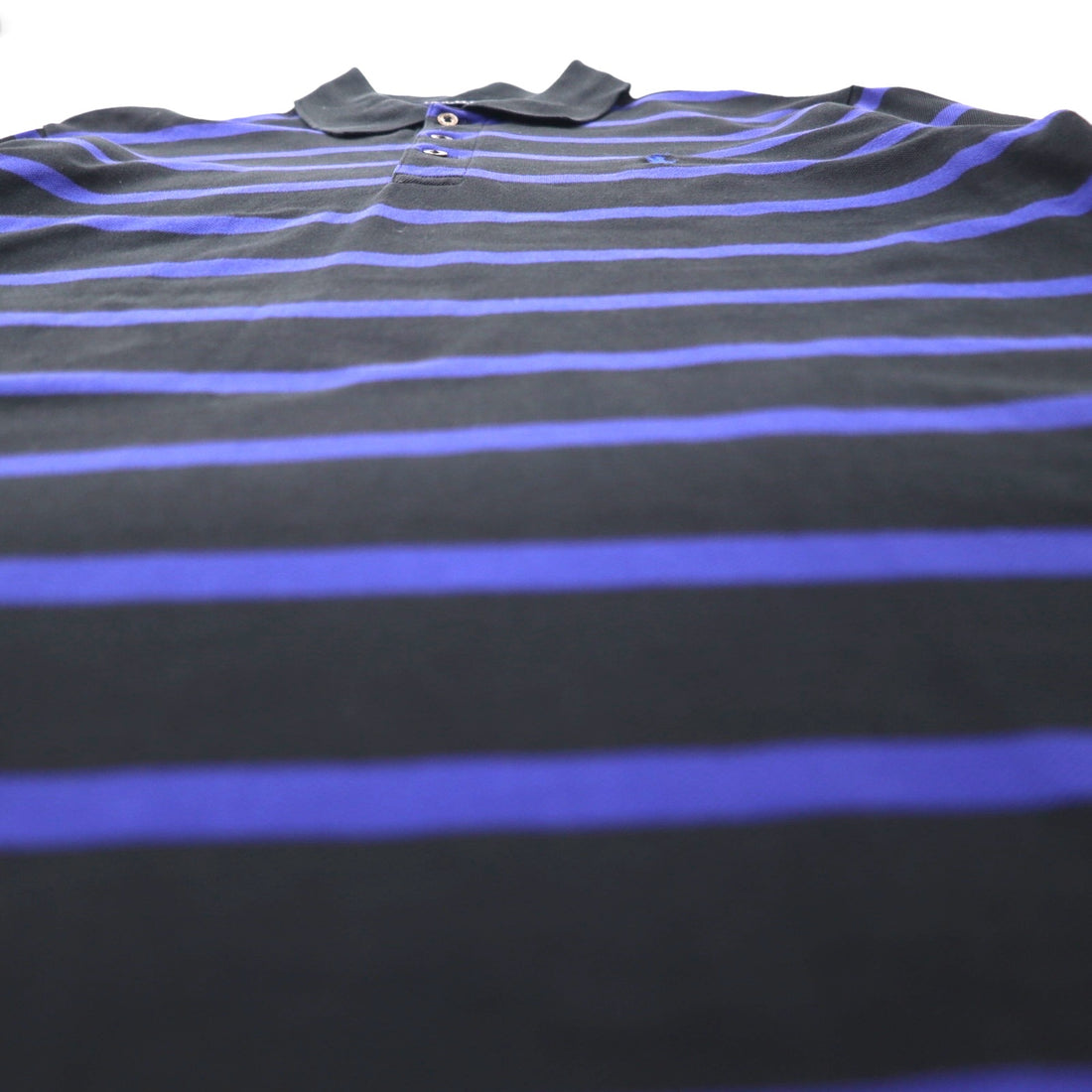POLO GOLF RALPH LAUREN 90s Striped Polo Shirt, Size M, Black/Blue, Cotton, Pique, Small Pony Embroidery