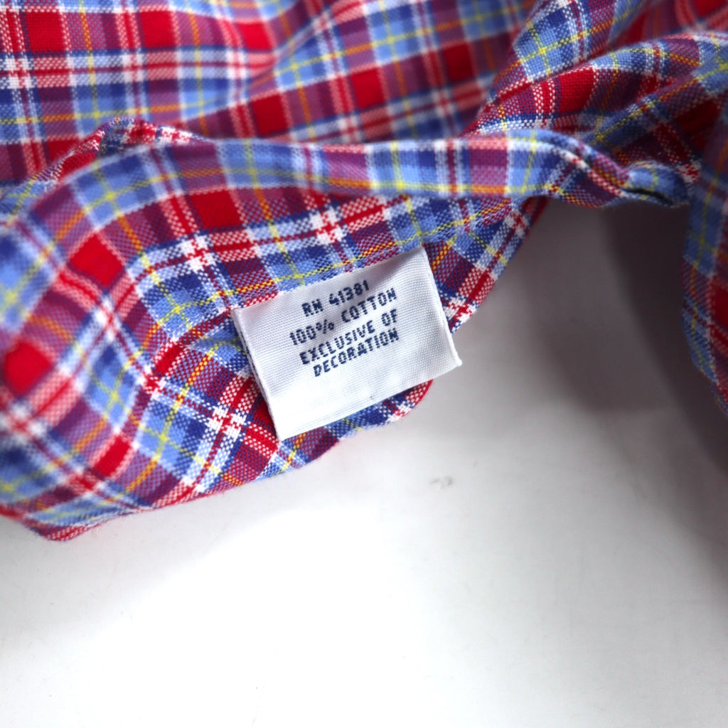 RALPH LAUREN Button-down shirt L Blue Red Check Cotton Small pony embroidery