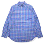 POLO RALPH LAUREN Wide Collar Dress Shirt L Blue Check Cotton