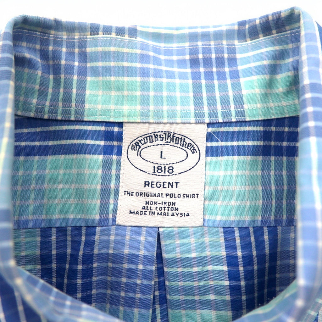 Brooks Brothers REGENT Button-down Shirt L Blue Check Cotton Non-Iron