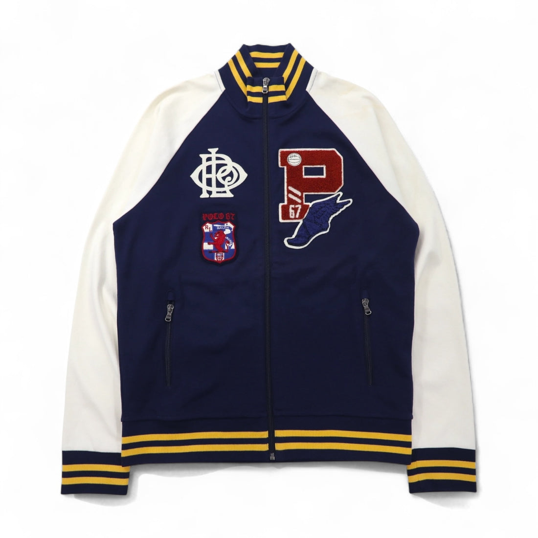 POLO RALPH LAUREN ウイングフット Pワッペン トラックジャケット スタジャン ジャージ M ネイビー コットン