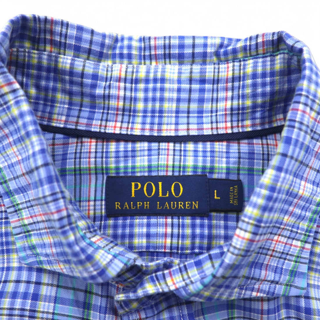 POLO RALPH LAUREN Wide Collar Dress Shirt L Blue Check Cotton
