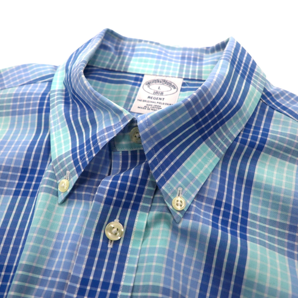 Brooks Brothers REGENT Button-down Shirt L Blue Check Cotton Non-Iron