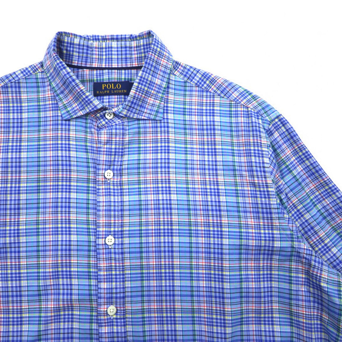 POLO RALPH LAUREN Wide Collar Dress Shirt L Blue Check Cotton