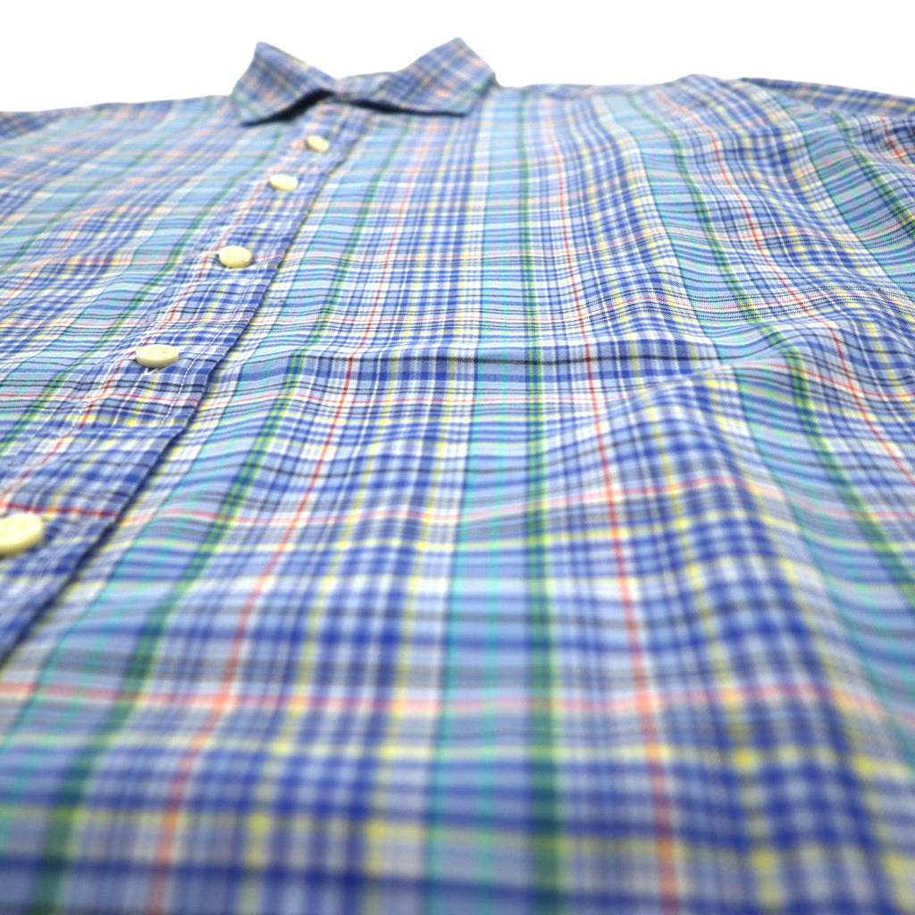 POLO RALPH LAUREN Wide Collar Dress Shirt L Blue Check Cotton