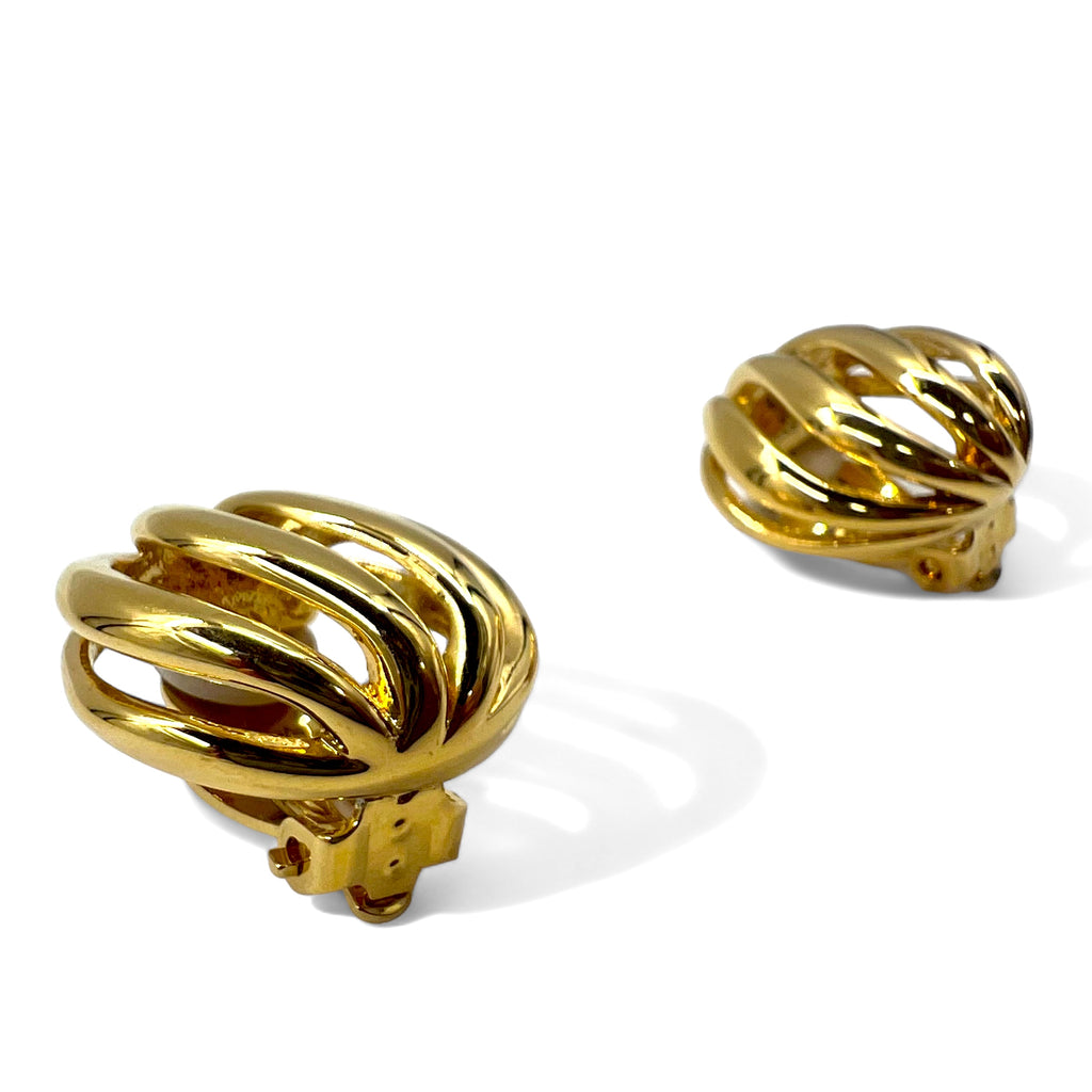 NINA RICCI Retro Earrings Gold Round Wave Vintage