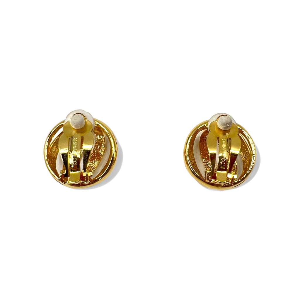 NINA RICCI Retro Earrings Gold Round Wave Vintage