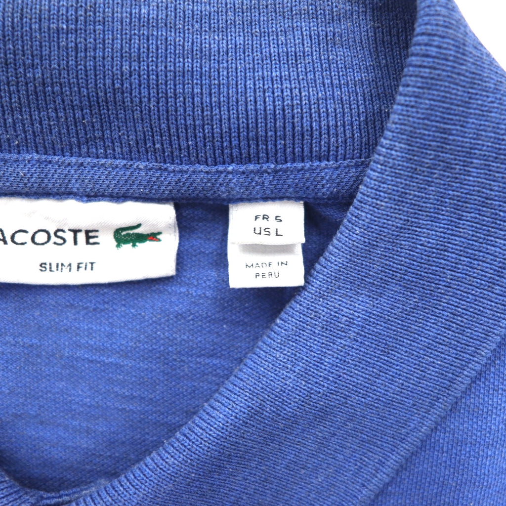 LACOSTE スリムフィット ポロシャツ L ブルー 鹿の子 SLIM FIT ワンポイントロゴ FA10269 ペルー製