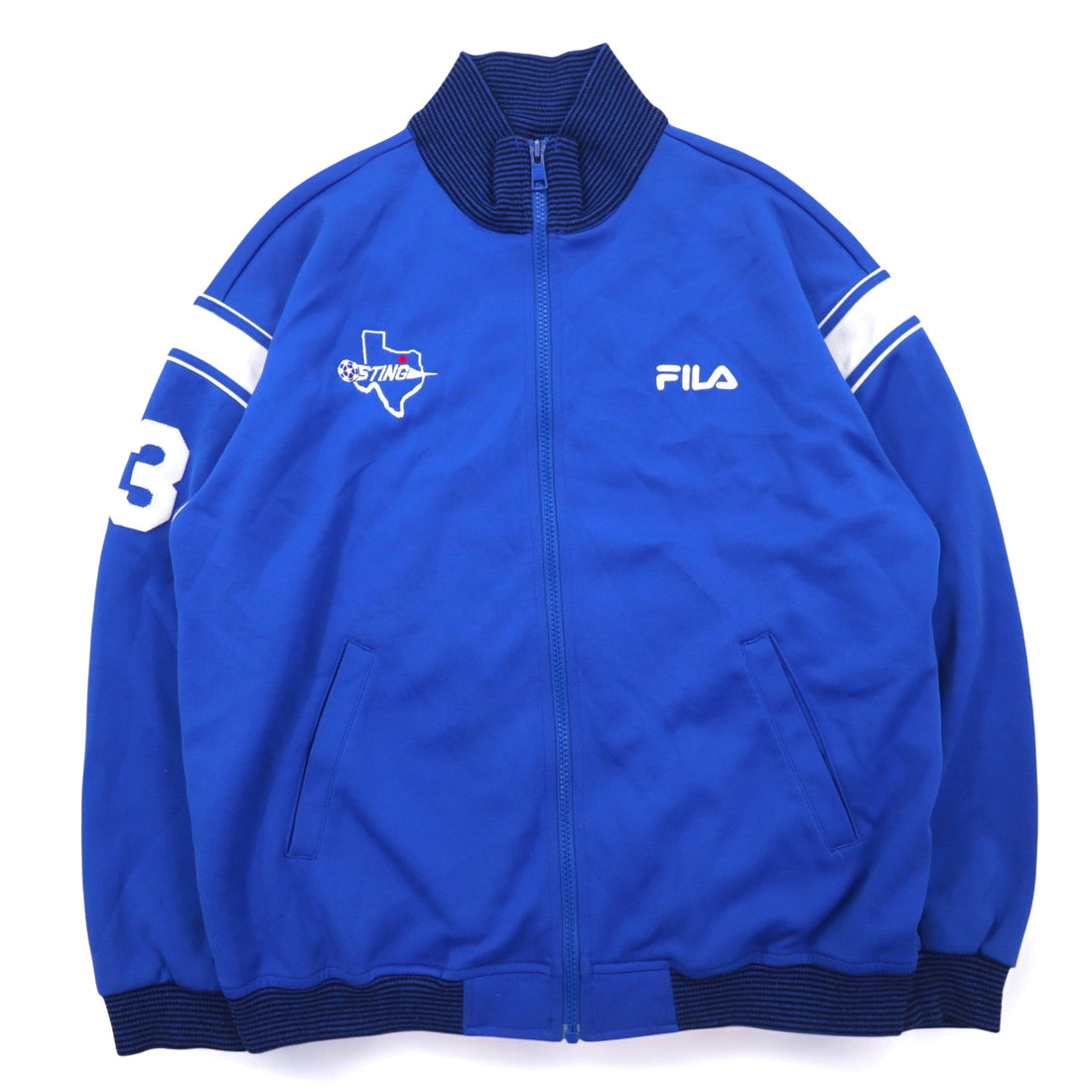 FILA 90s Ribbed Collar High Neck Track Jacket Jersey L Blue Polyester
