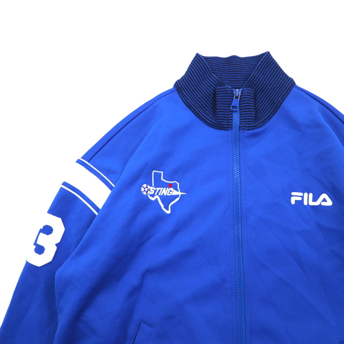 FILA 90s Ribbed Collar High Neck Track Jacket Jersey L Blue Polyester
