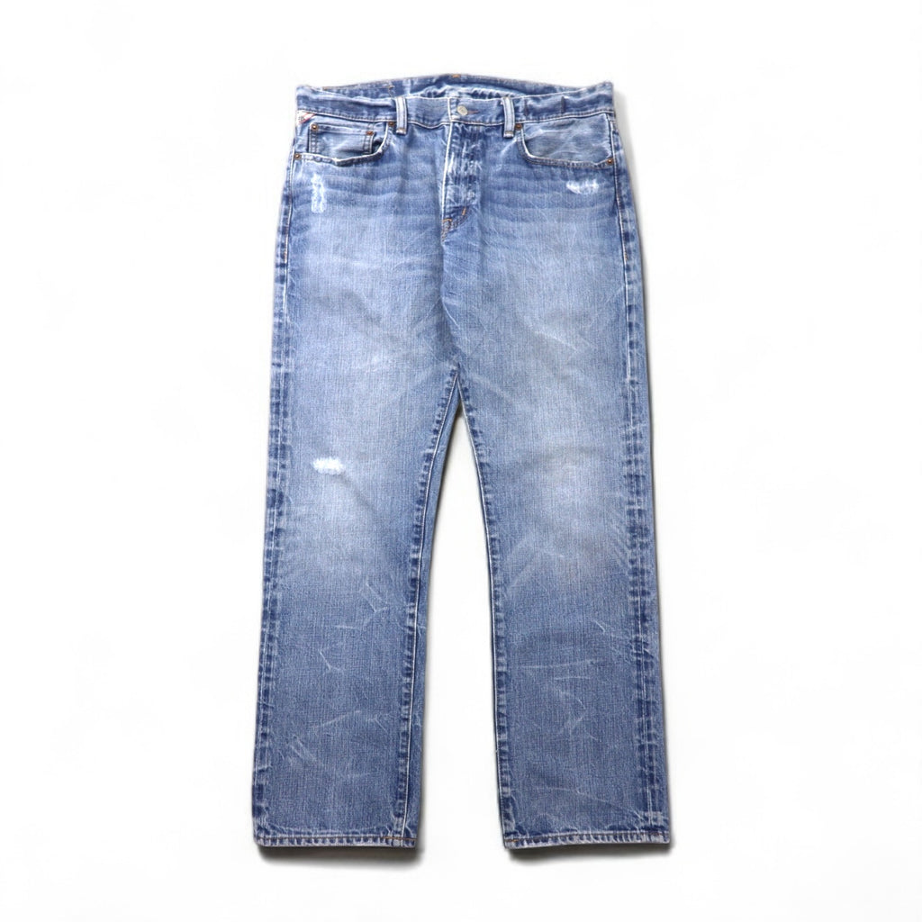 DENIM &amp; SUPPLY RALPH LAUREN Distressed Straight Denim Pants, Size L, Indigo and Blue