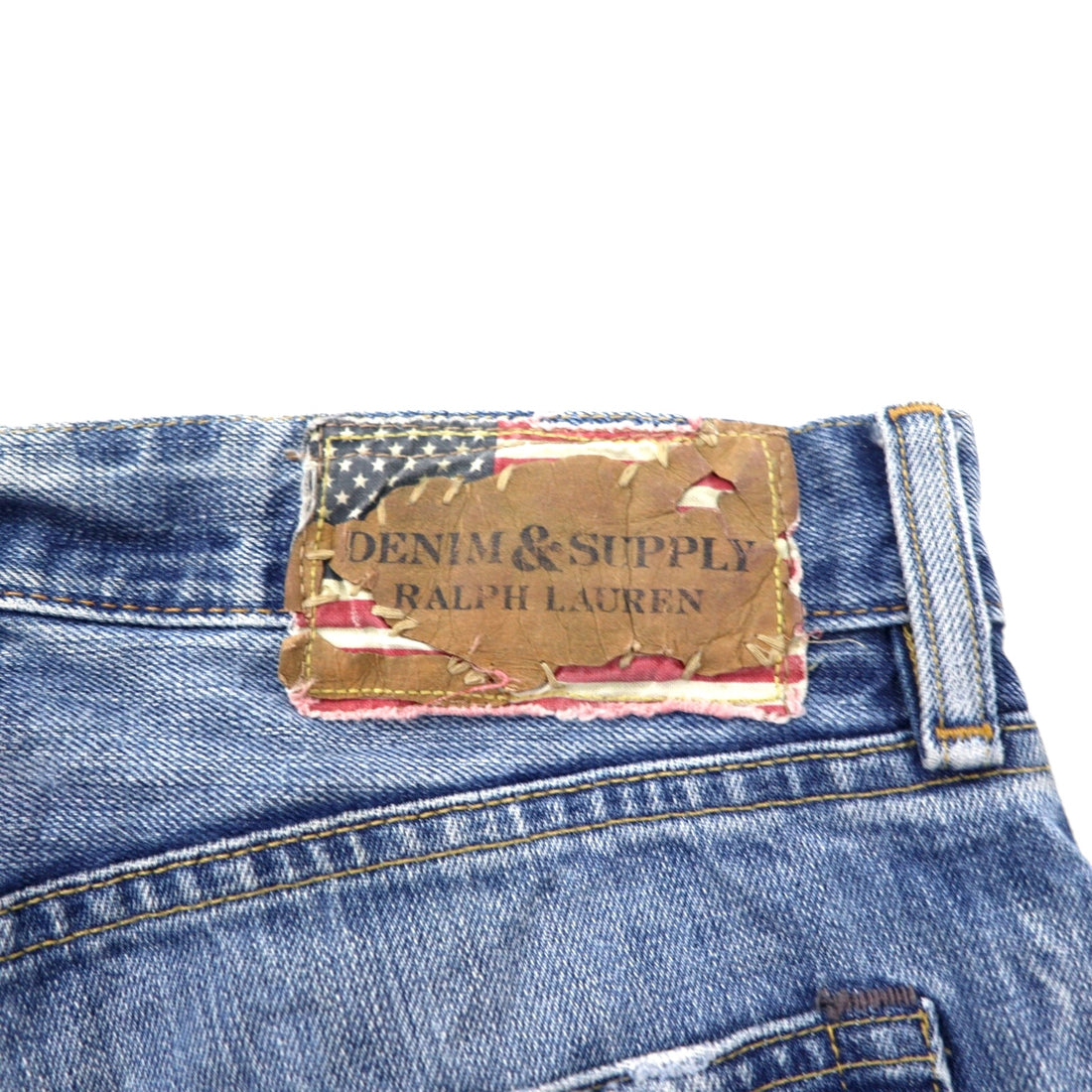 DENIM &amp; SUPPLY RALPH LAUREN Distressed Straight Denim Pants, Size L, Indigo and Blue