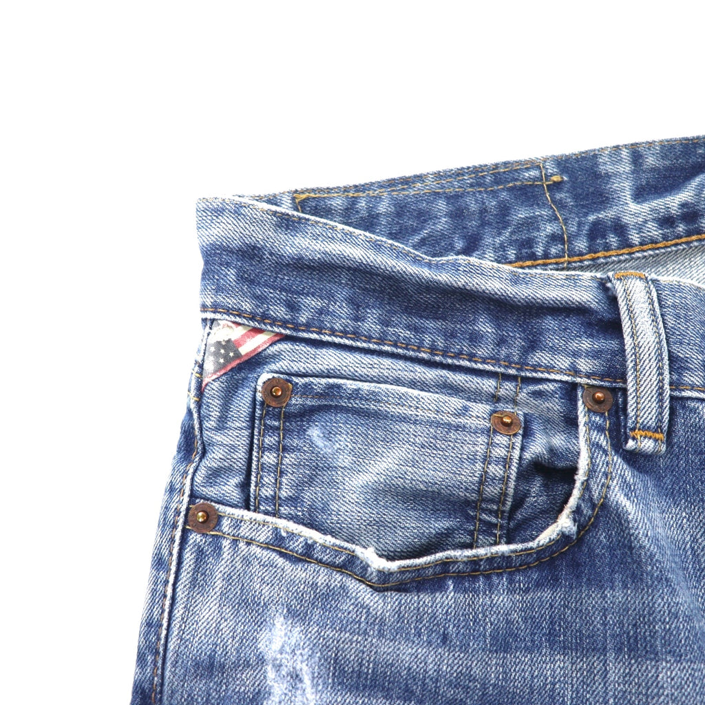 DENIM &amp; SUPPLY RALPH LAUREN Distressed Straight Denim Pants, Size L, Indigo and Blue