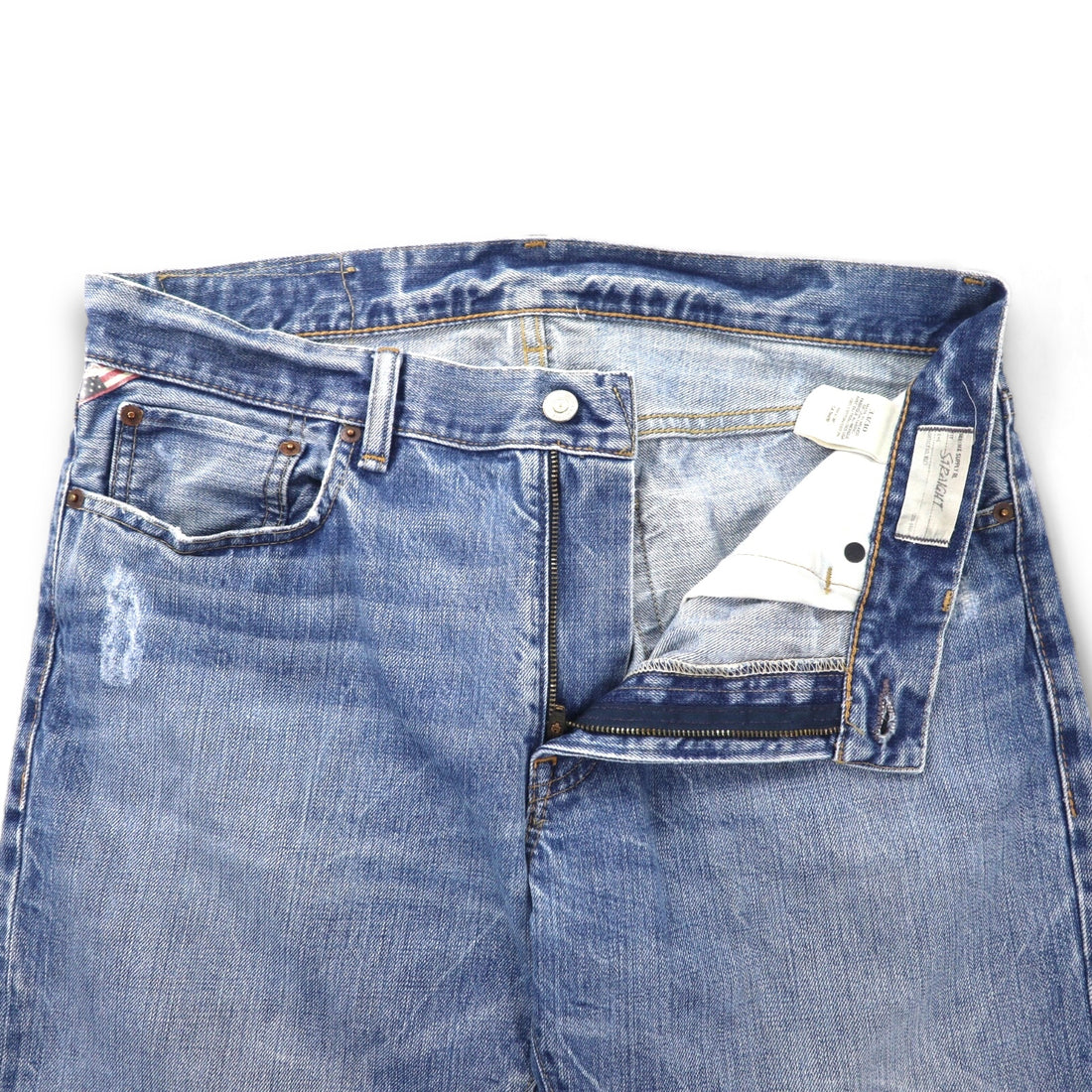 DENIM &amp; SUPPLY RALPH LAUREN Distressed Straight Denim Pants, Size L, Indigo and Blue