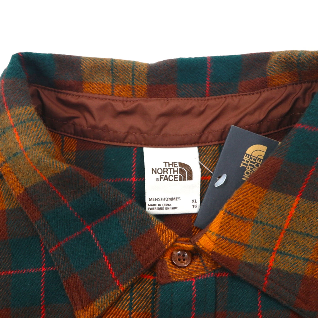 The North Face Arroyo Flannel Shirt, Size XL, Orange Check, Double Pocket, NF0A4QPJ, Unused, US Standard