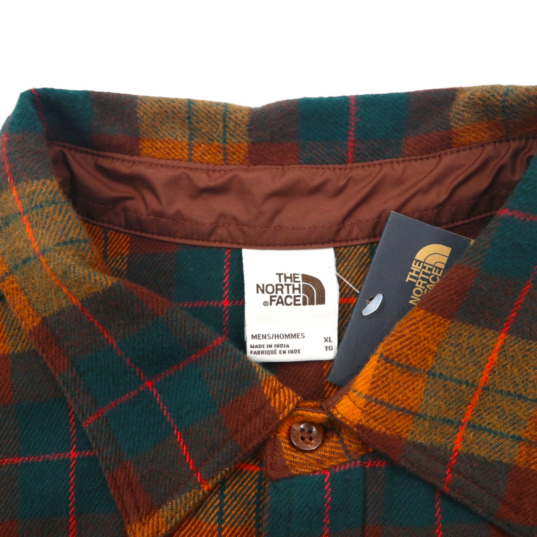 The North Face Arroyo Flannel Shirt, Size XL, Orange Check, Double Pocket, NF0A4QPJ, Unused, US Standard