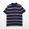 NAUTICA Striped Polo Shirt L Navy Cotton Pique One Point Logo Embroidery