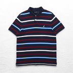 NAUTICA Striped Polo Shirt L Navy Cotton Pique One Point Logo Embroidery